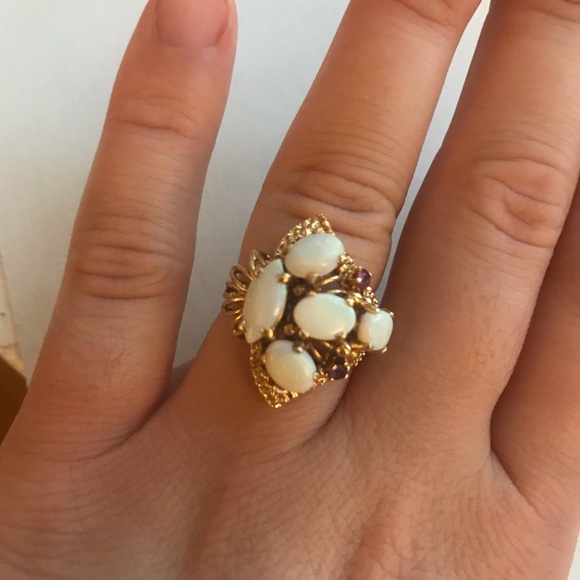 Opal and Ruby Vintage Ring - Picture 1 of 7